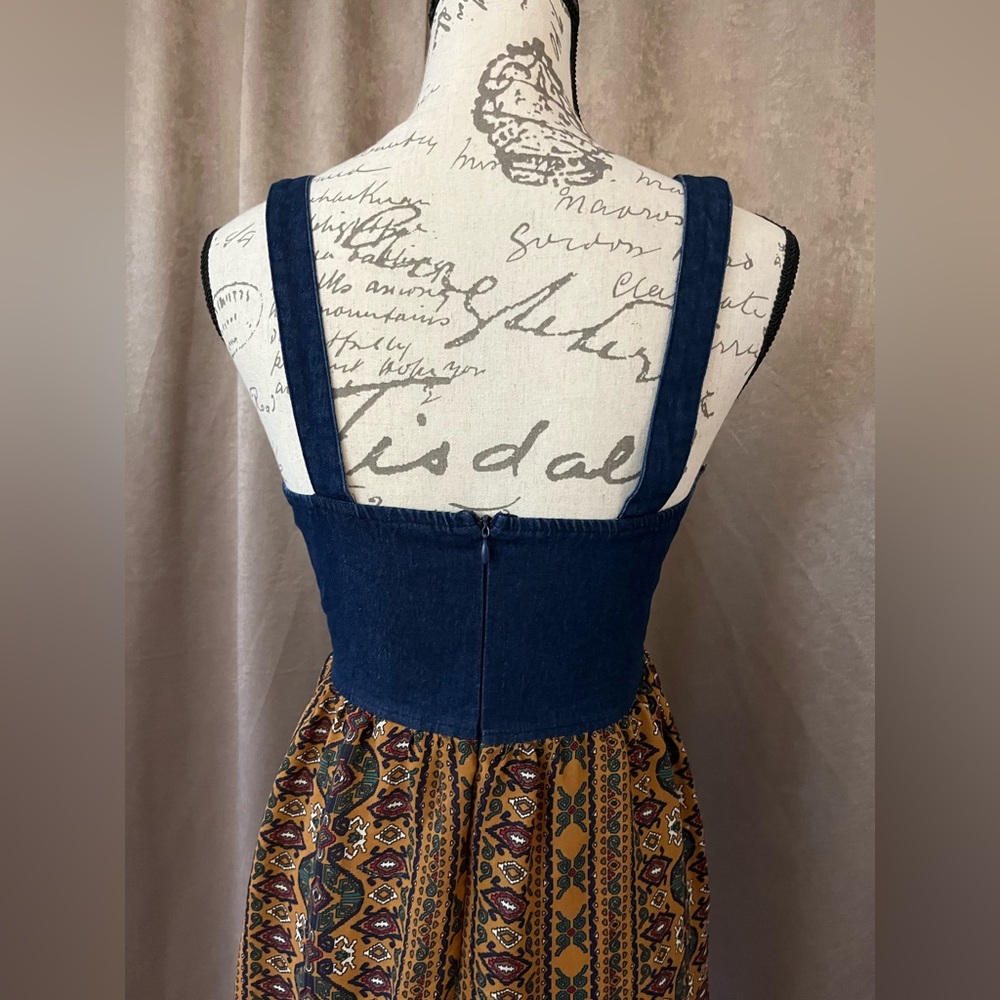 Blue denim top print bottom high-low dress by Event, juniors medium small EUC - Picture 10 of 16